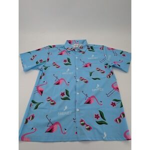 Barefoot Button-Up Men's‎ Medium Blue Wine Flamingo Short Sleeve Shirt